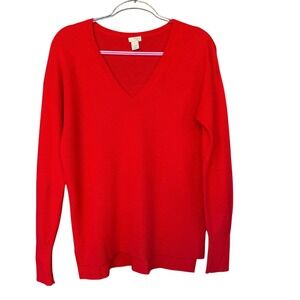 Halogen Sweater Womens Large Red 100% Cashmere V Neck Pullover Long Sleeve Knit